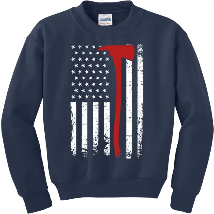 Wildland Firefighter Axe American Flag Thin Red Line Fireman Kids Sweatshirt