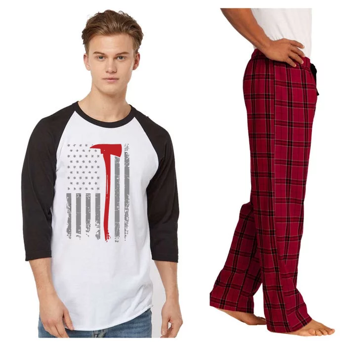 Wildland Firefighter Axe American Flag Thin Red Line Fireman Raglan Sleeve Pajama Set