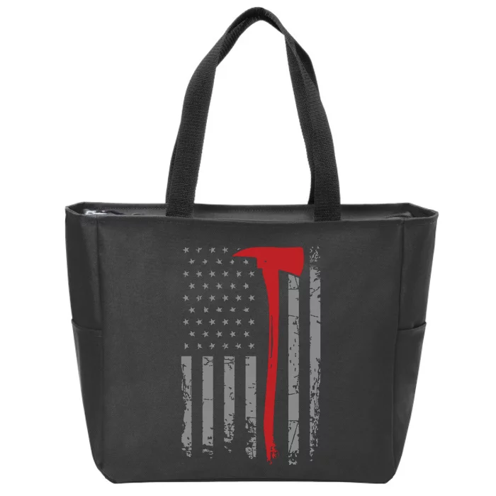 Wildland Firefighter Axe American Flag Thin Red Line Fireman Zip Tote Bag