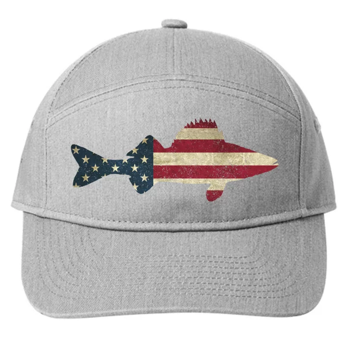 Walleye Fishing American Flag Vintage Patriotic Fisherman Gift 7-Panel Snapback Hat