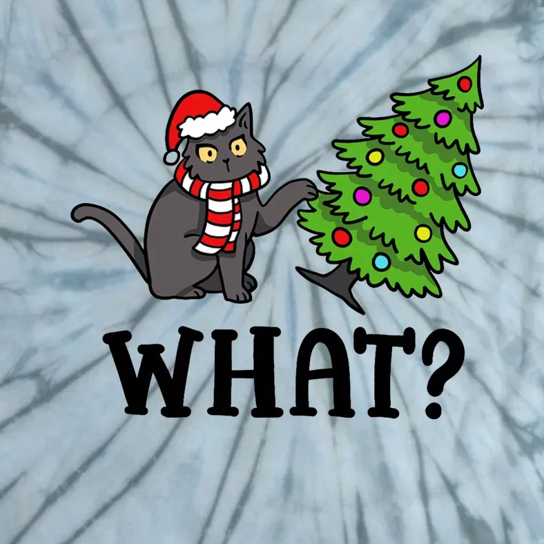 What Funny Black Cat Santa Pushing Christmas Tree Cat Lover Tie-Dye T-Shirt