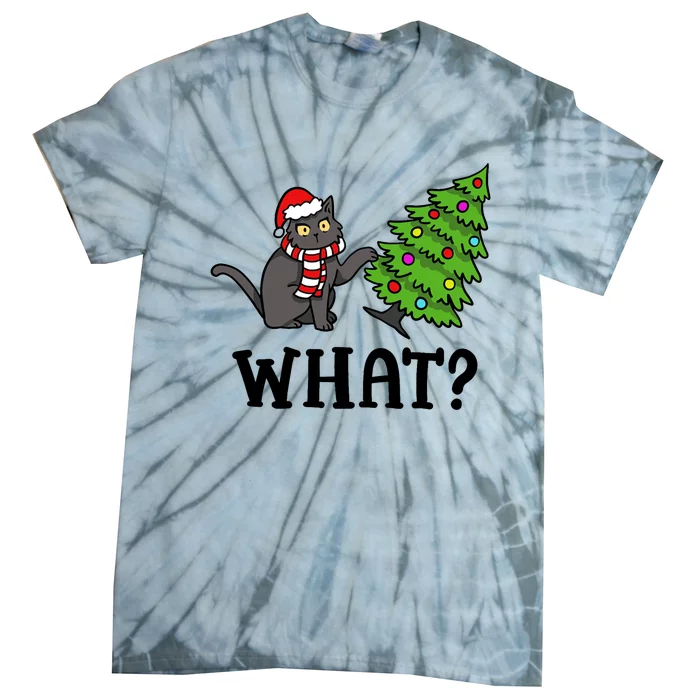 What Funny Black Cat Santa Pushing Christmas Tree Cat Lover Tie-Dye T-Shirt