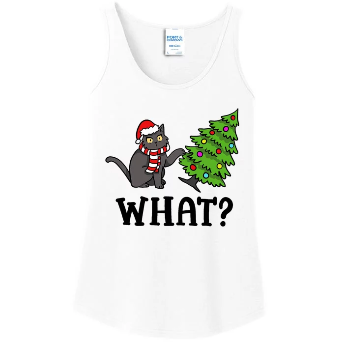 What Funny Black Cat Santa Pushing Christmas Tree Cat Lover Ladies Essential Tank