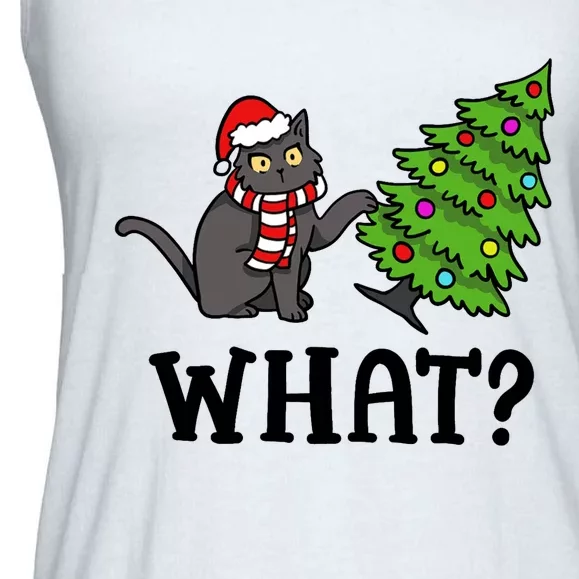 What Funny Black Cat Santa Pushing Christmas Tree Cat Lover Ladies Essential Flowy Tank