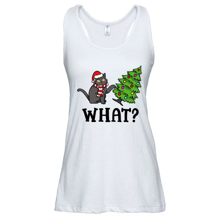 What Funny Black Cat Santa Pushing Christmas Tree Cat Lover Ladies Essential Flowy Tank