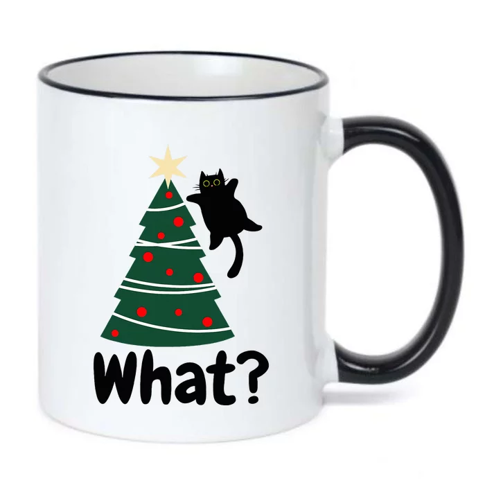 What Funny black cat jumping on the cozy Christmas tree Black Color Changing Mug