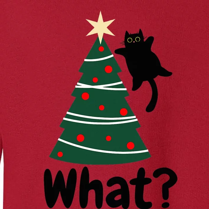 What Funny black cat jumping on the cozy Christmas tree Toddler Sweatshirt