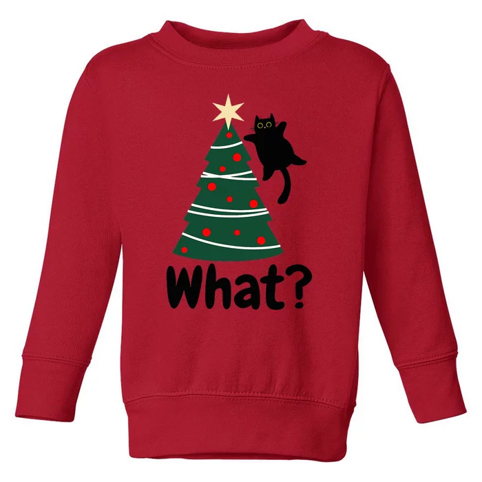 What Funny black cat jumping on the cozy Christmas tree Toddler Sweatshirt