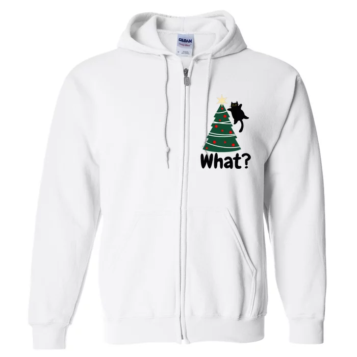 What Funny black cat jumping on the cozy Christmas tree Full Zip Hoodie