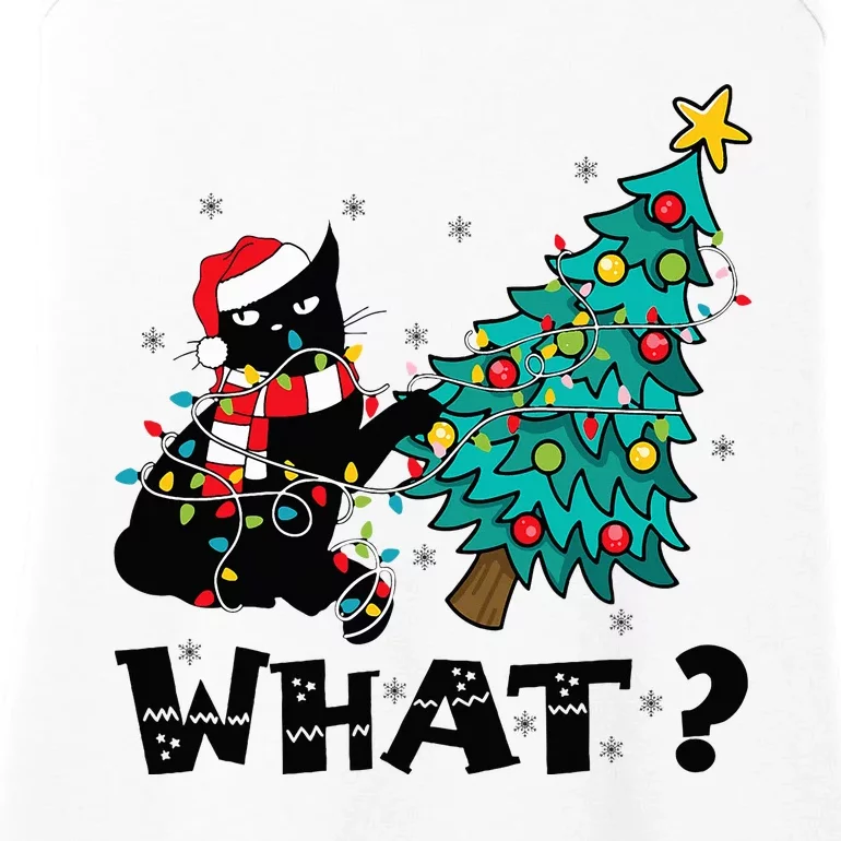 WHAT Funny Black Cat Santa Pushing Christmas Tree Cat Lover Ladies Essential Tank