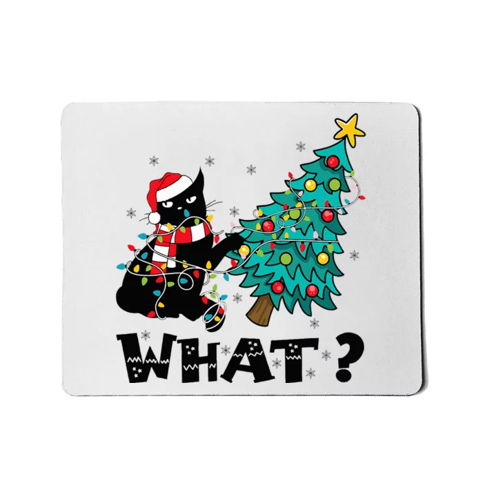 WHAT Funny Black Cat Santa Pushing Christmas Tree Cat Lover Mousepad