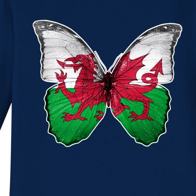 Wales Flag Butterfly Pride Wales Funny Gift Love Wales Souvenir Meaningful Gift Baby Long Sleeve Bodysuit