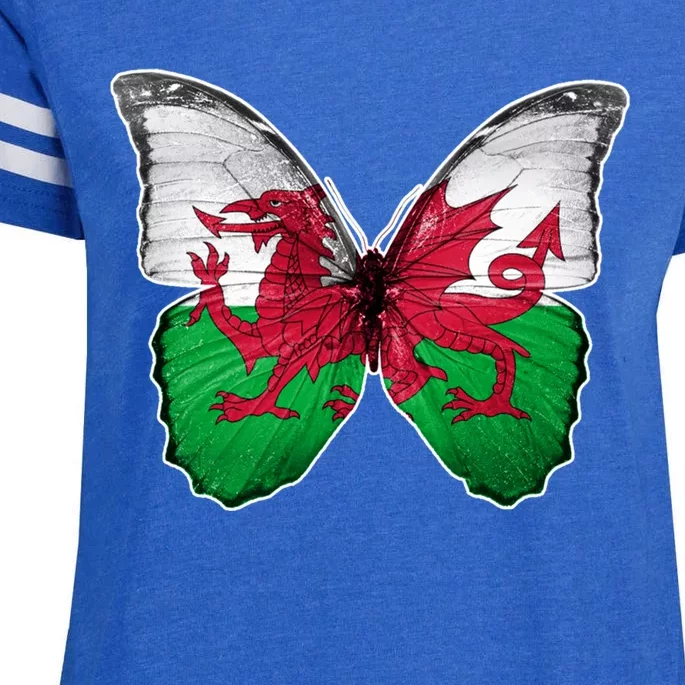 Wales Flag Butterfly Pride Wales Funny Gift Love Wales Souvenir Meaningful Gift Enza Ladies Jersey Football T-Shirt