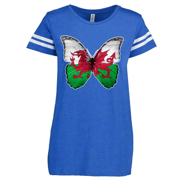 Wales Flag Butterfly Pride Wales Funny Gift Love Wales Souvenir Meaningful Gift Enza Ladies Jersey Football T-Shirt