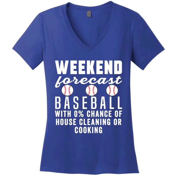 Weekend Forecast Baseball Mom Funny Baseball Softball Sports Gift Women's V-Neck T-Shirt