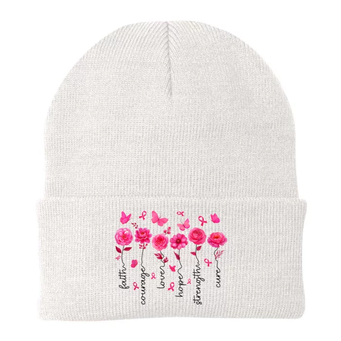 Women Floral Breast Cancer Awareness Warrior Gift Knit Cap Winter Beanie