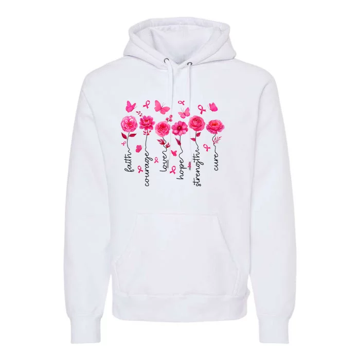 Women Floral Breast Cancer Awareness Warrior Gift Premium Hoodie