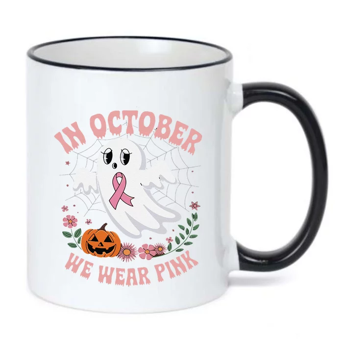 Women Floral Boo Spiderweb We Wear Pin.K Ghost Breast Cancer Black Color Changing Mug