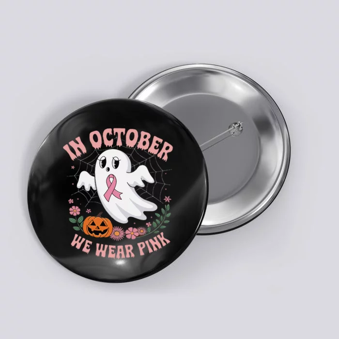 Women Floral Boo Spiderweb We Wear Pin.K Ghost Breast Cancer Button