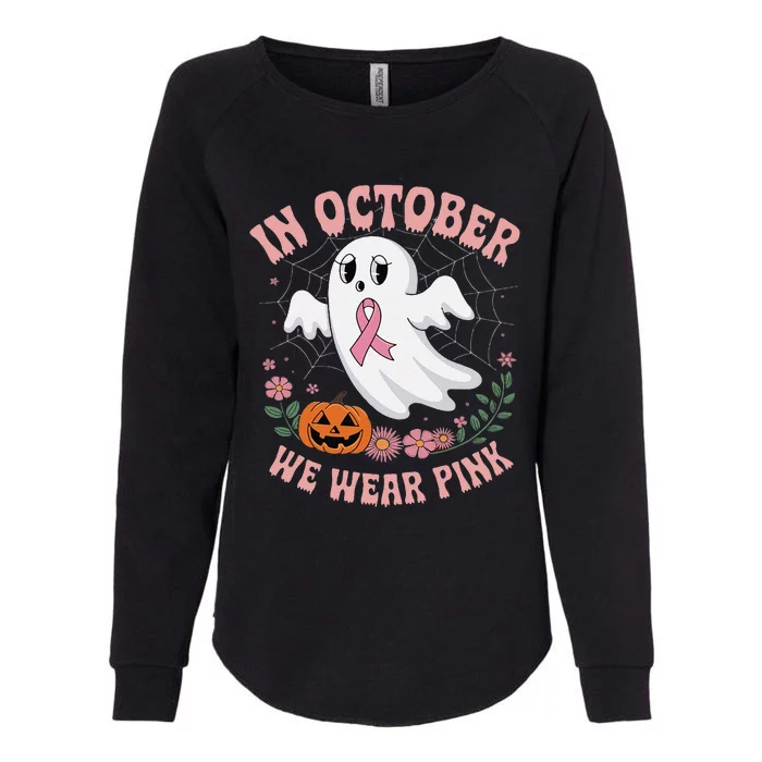 Women Floral Boo Spiderweb We Wear Pin.K Ghost Breast Cancer Womens California Wash Sweatshirt