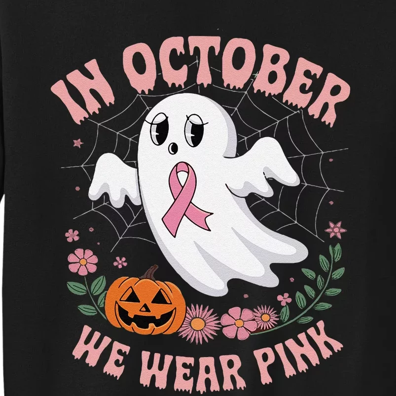 Women Floral Boo Spiderweb We Wear Pin.K Ghost Breast Cancer Tall Sweatshirt