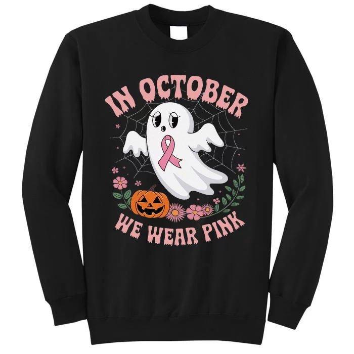 Women Floral Boo Spiderweb We Wear Pin.K Ghost Breast Cancer Tall Sweatshirt