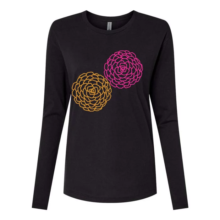 Wo Full Bloom V-Neck Womens Cotton Relaxed Long Sleeve T-Shirt