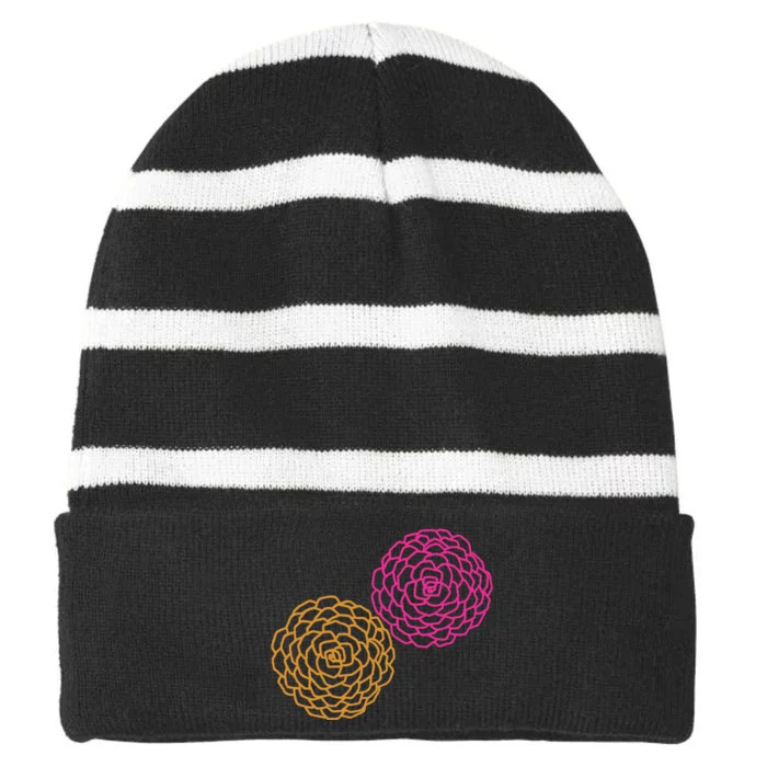 Wo Full Bloom V-Neck Striped Beanie with Solid Band