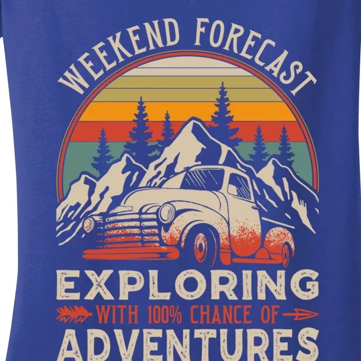 Weekend Forecast: Camping 100% Chance Adventure Explorers Gift Women's V-Neck T-Shirt