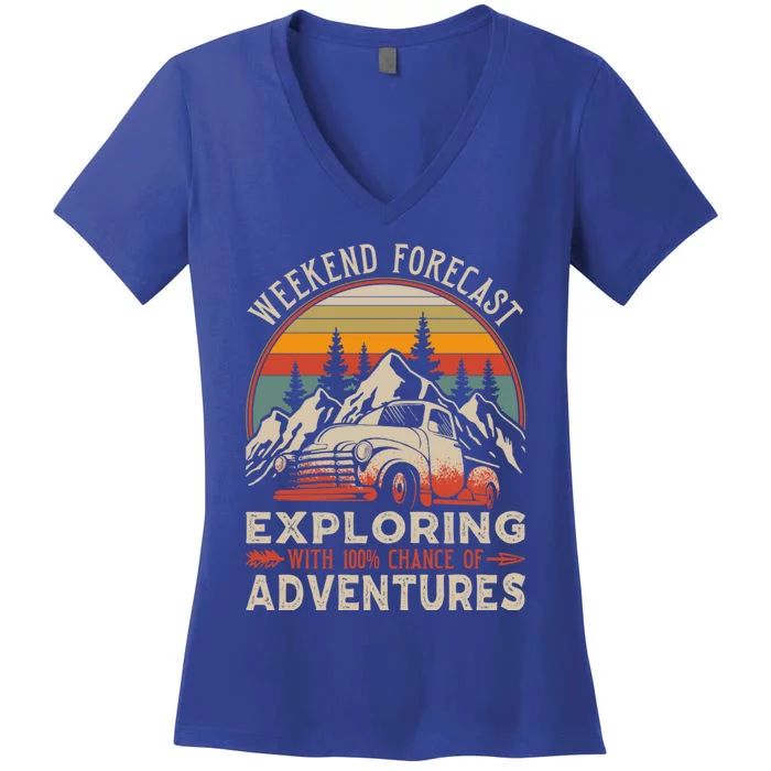 Weekend Forecast: Camping 100% Chance Adventure Explorers Gift Women's V-Neck T-Shirt