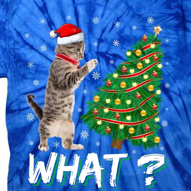 What Funny Cat Pushing Christmas Tree Over Cat Xmas Gift Tie-Dye T-Shirt