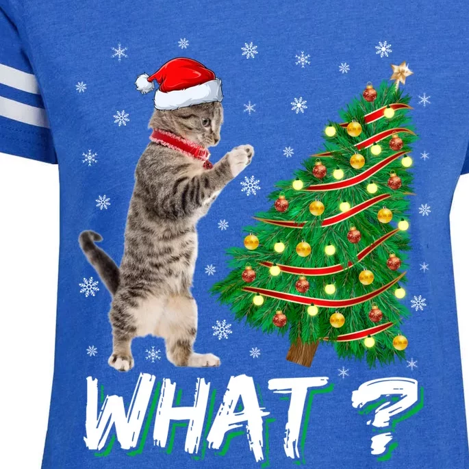 What Funny Cat Pushing Christmas Tree Over Cat Xmas Gift Enza Ladies Jersey Football T-Shirt