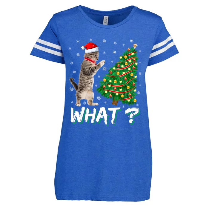 What Funny Cat Pushing Christmas Tree Over Cat Xmas Gift Enza Ladies Jersey Football T-Shirt