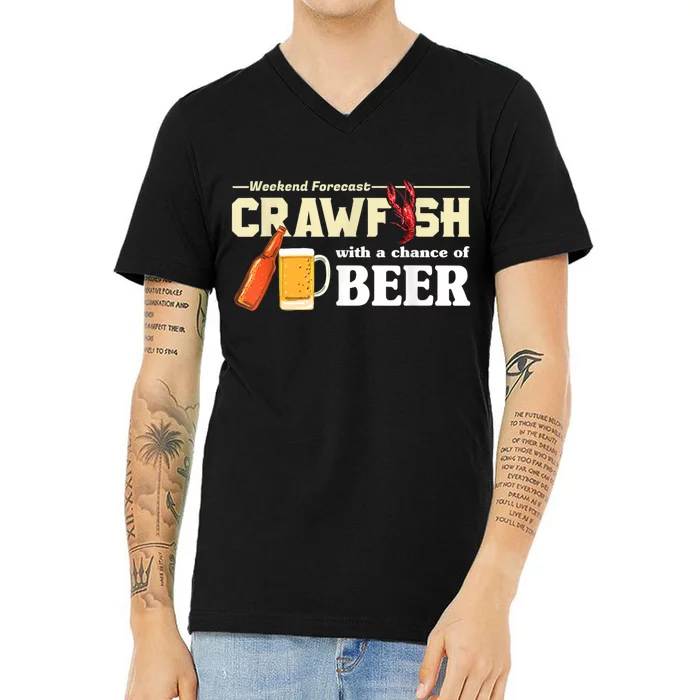 Weekend Forecast Crawfish With A Chance Of Beer V-Neck T-Shirt