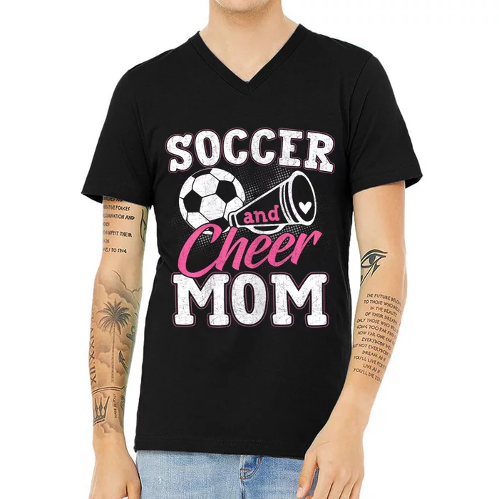 Womens Funny Cheerleading Mom Soccer And Cheer Mom V-Neck T-Shirt