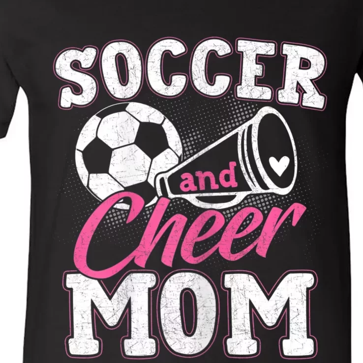 Womens Funny Cheerleading Mom Soccer And Cheer Mom V-Neck T-Shirt