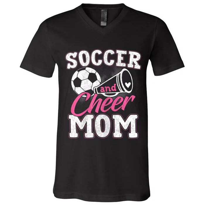 Womens Funny Cheerleading Mom Soccer And Cheer Mom V-Neck T-Shirt