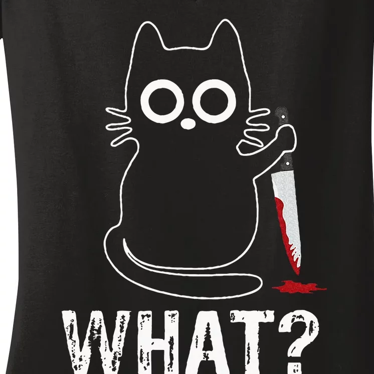 What Funny Cat With Knife Women's V-Neck T-Shirt