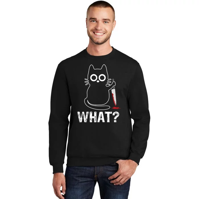 What? Funny Cat With Knife Graphic Design Sweatshirt