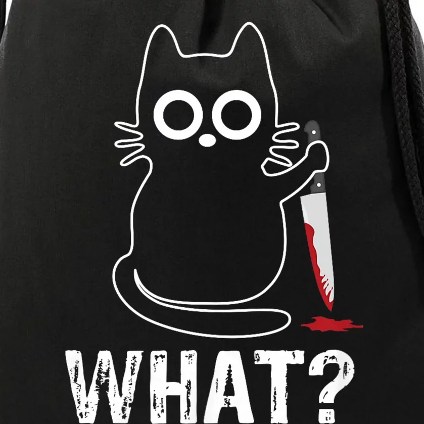 What? Funny Cat With Knife Graphic Design Drawstring Bag