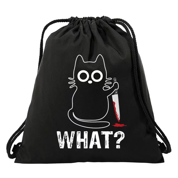 What? Funny Cat With Knife Graphic Design Drawstring Bag