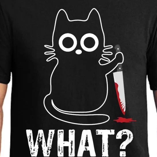 What? Funny Cat With Knife Graphic Design Pajama Set