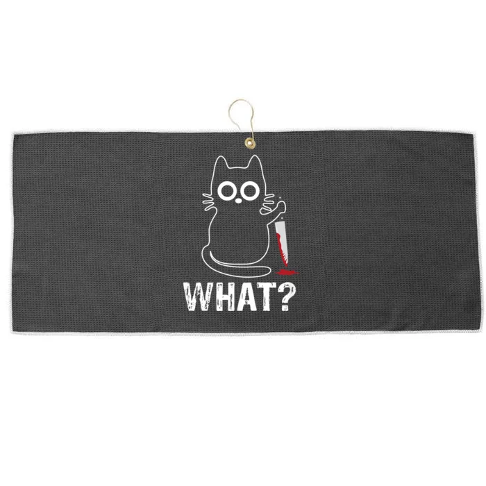 What? Funny Cat With Knife Graphic Design Large Microfiber Waffle Golf Towel