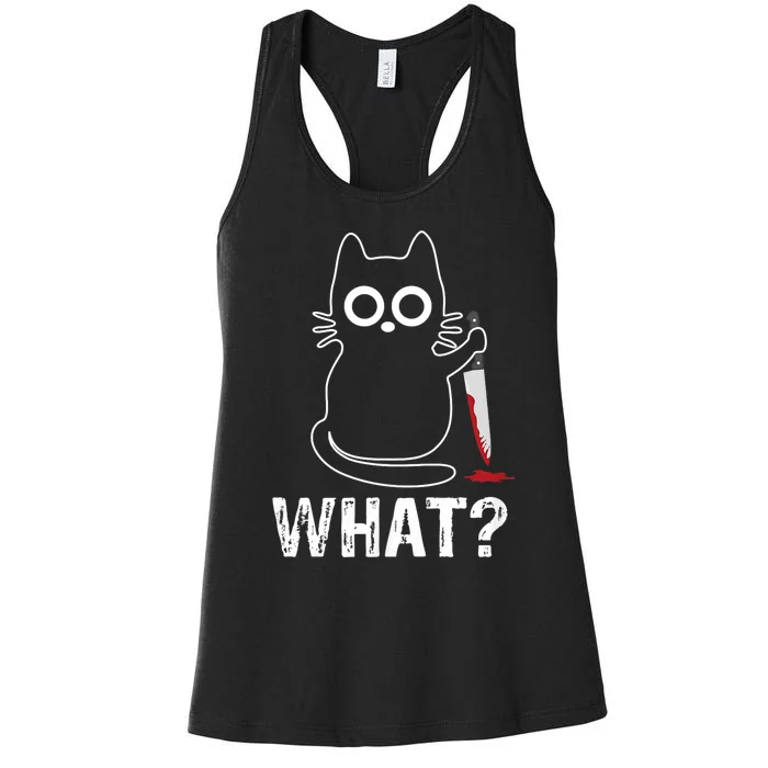 What? Funny Cat With Knife Graphic Design Women's Racerback Tank