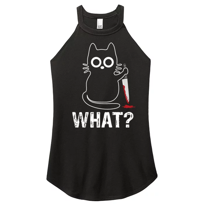 What? Funny Cat With Knife Graphic Design Women’s Perfect Tri Rocker Tank