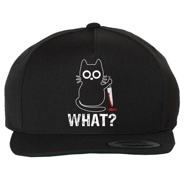 What? Funny Cat With Knife Graphic Design Wool Snapback Cap