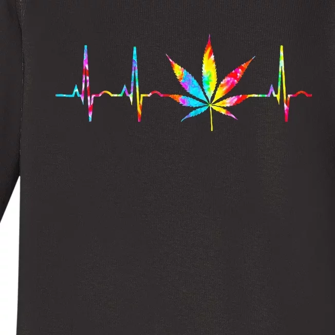 Weed Funny Cannabis Marijuana Leaf Heartbeat Stoner Tie Dye Baby Long Sleeve Bodysuit