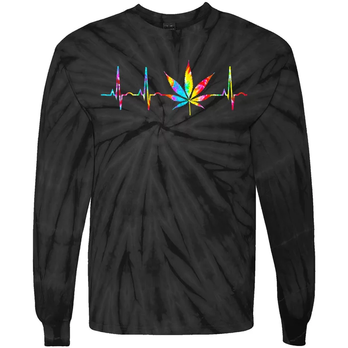 Weed Funny Cannabis Marijuana Leaf Heartbeat Stoner Tie Dye Tie-Dye Long Sleeve Shirt