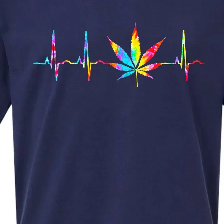 Weed Funny Cannabis Marijuana Leaf Heartbeat Stoner Tie Dye Sueded Cloud Jersey T-Shirt