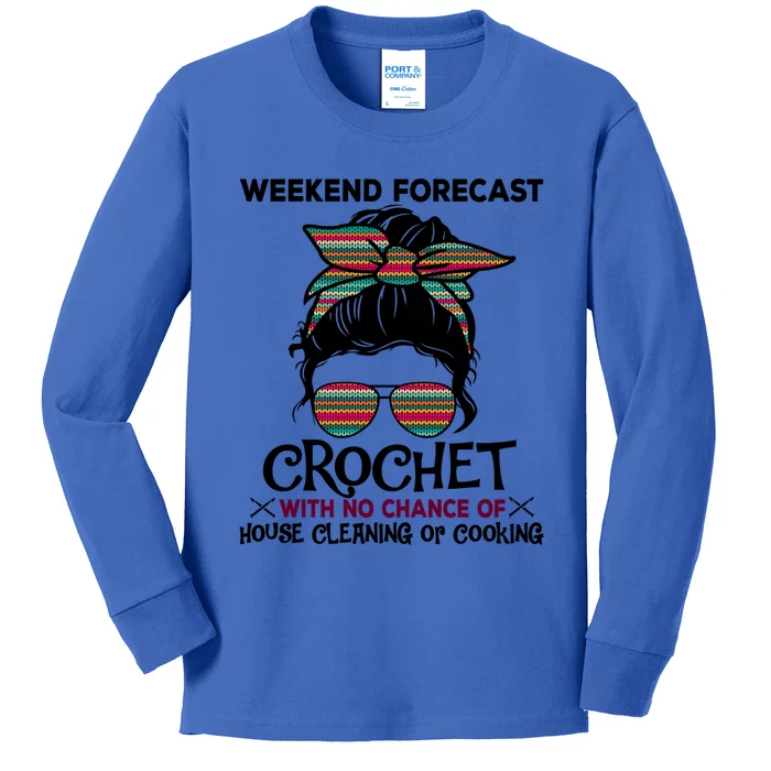 Weekend Forecast Crochet Funny Crocheting Colorful Pattern Meaningful Gift Kids Long Sleeve Shirt